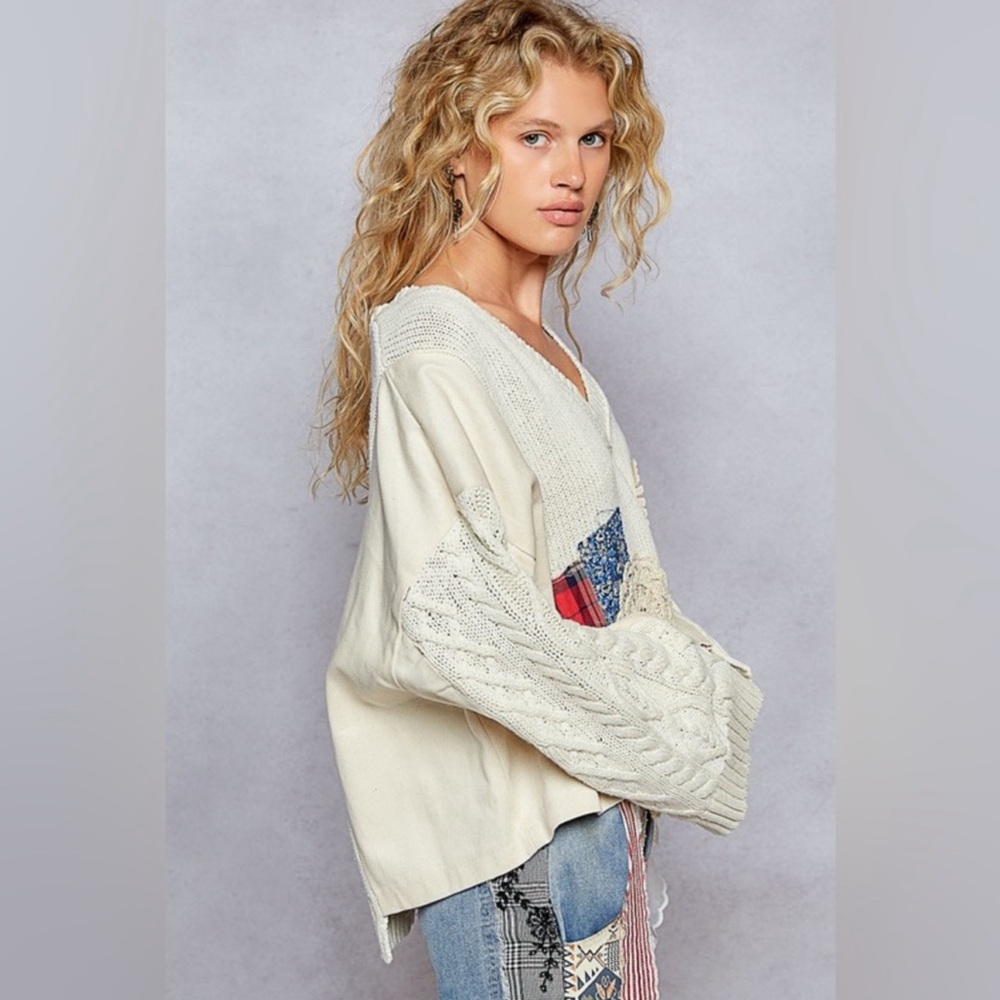 Clearance Sale : “The Eileen”Patchwork Heart Sweater - Cream - Picture 2 of 3